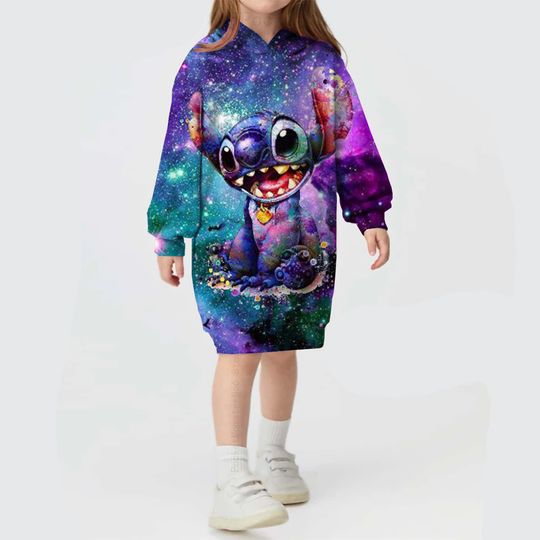 Discover Disneyyy Stitchh print autumn and winter cute cartoon Hoodies Dress