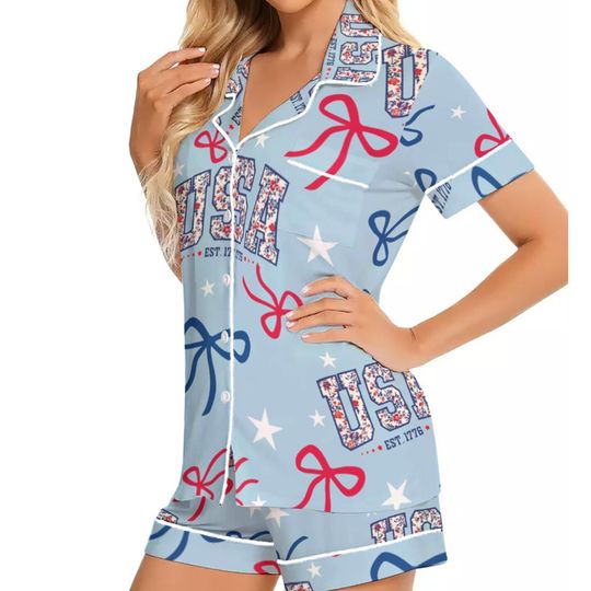 Discover 4th of July USA 1776 Satin Pajama Set