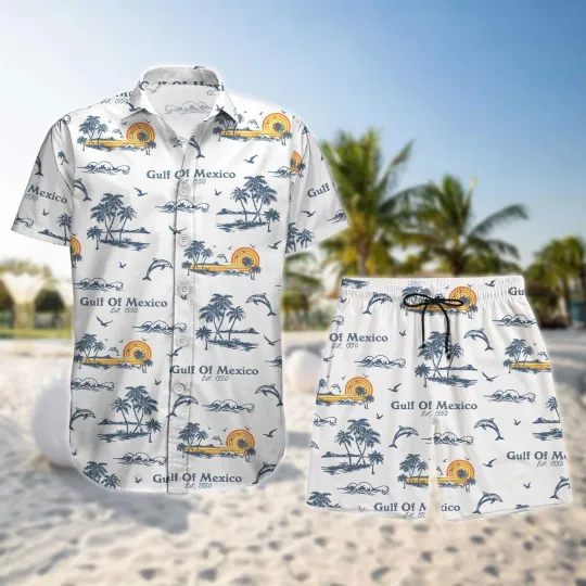 Discover Gulf Of Mexico Button Shirt And  s Gulf Coast Hawaiian Shirt Gift For Mexica Beach Short