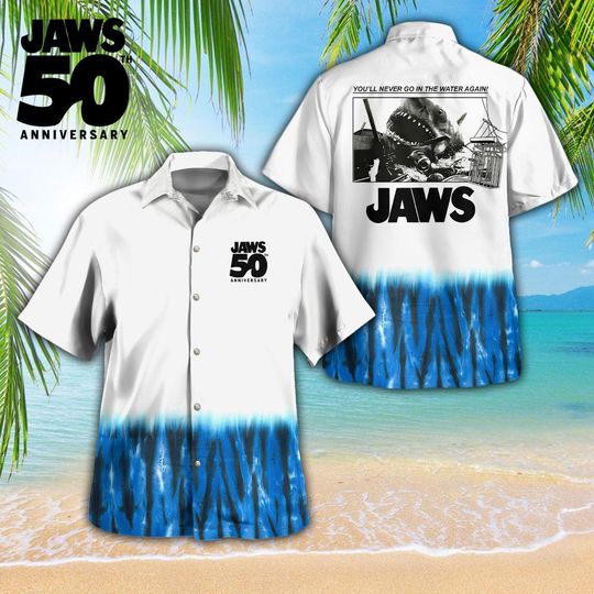 Discover Jaws 50th Anniversary Hawaiian Shirt, Jaws You'll Never Go In The Water Again