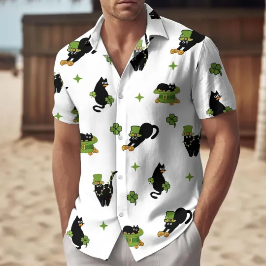 Discover Irish Lucky Cats Button Shirt And Leprechaun Cat Shirt
