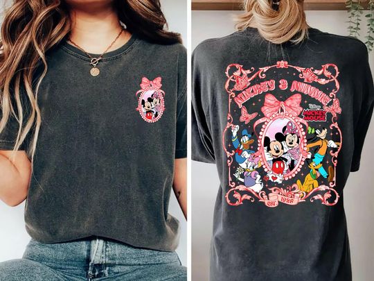 Discover Retro Disneyyland Mickeyy Minniee Coquette Bow Double Sided T-shirts