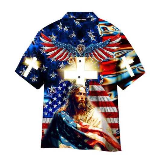 Discover Independence Day 4th Of July Christian Bless America Flag Hawaiian Shirt