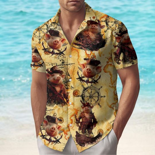 Discover Adventurous Pig Pirate Hawaiian Shirt, Pig Button Up Shirt