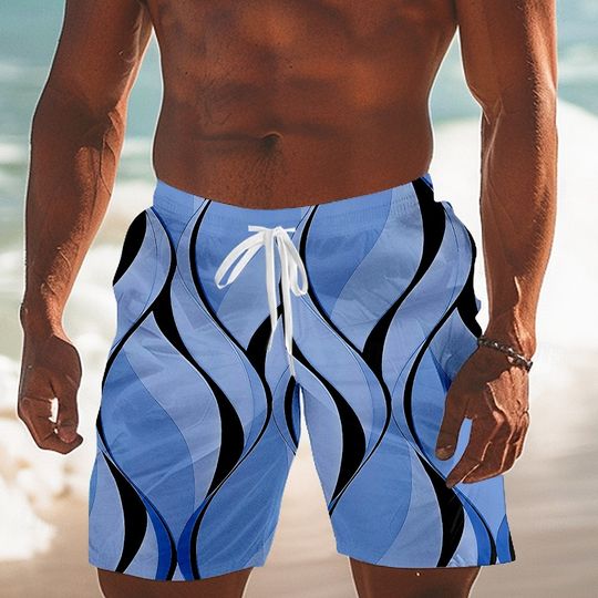 Discover Men's Hawaiian Swimming Trunks Simple Line 3D Printing Shorts