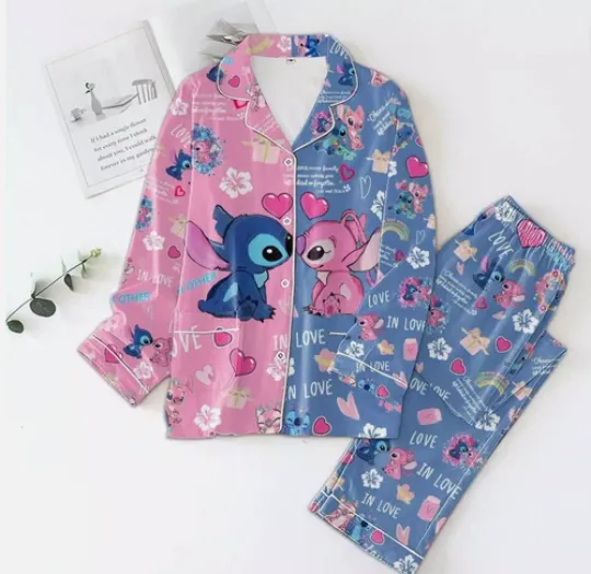 Discover Stjtch And Angel Couple Fall In Love With You Happy Pajamas Set
