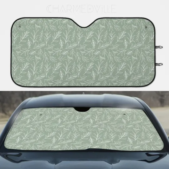 Discover Sage Green Car Sunshade, UV Reflective Windshield Shade