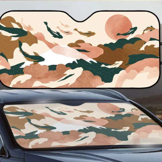 Discover Koi Sun shade for car, Japanese windshield cover, UV reflector protector priv