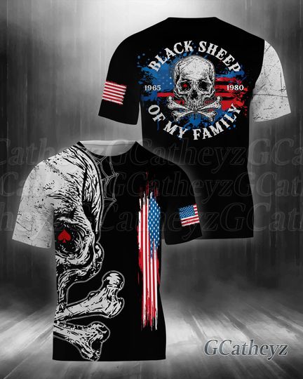 Discover Gen X Skeleton Black Sheep of My Family 1965-1980 American 3D T-Shirt