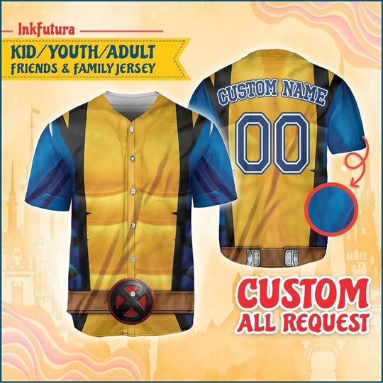 Discover Custom Wolverine Yellow And Blue Suit Cosplay Baseball Jersey, Gift for Kids