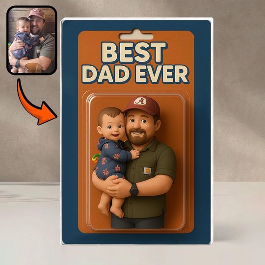 Discover Personalized Father's Day Gift For Dad, Custom Photo Dad And Kids Action Figure Acrylic Block
