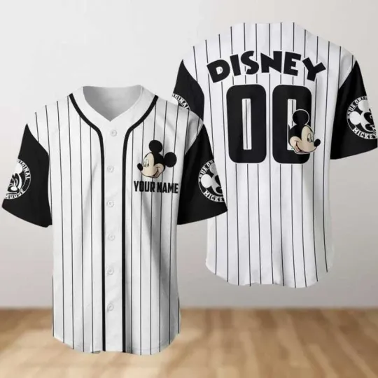 Discover Personalized Mickeyy mouse Simple Striped  Baseball Jersey Shirt