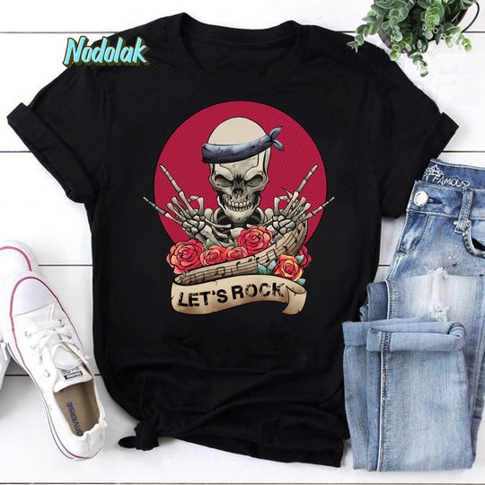 Discover Vintage Let's Rock Roc k& Roll Skeleton  T-Shirt, Let's Rock Shirt, Skeleton Shirt
