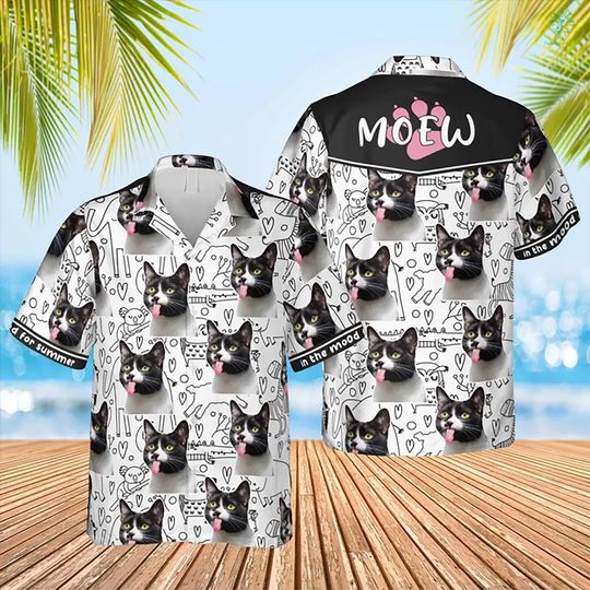 Discover Custom Cat Face Hawaiian Shirt  Funny Pet Photo Shirt for Men Women, Personalized Gift for Cat Lover, Summer Vacation Outfit