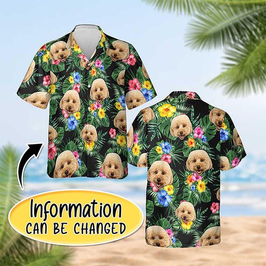 Discover Personalized Hawaiian Shirt with Pet Photo  Custom Dog Face and Tropical Floral Print, Funny Summer Beach Shirt Gift for Pet Lovers