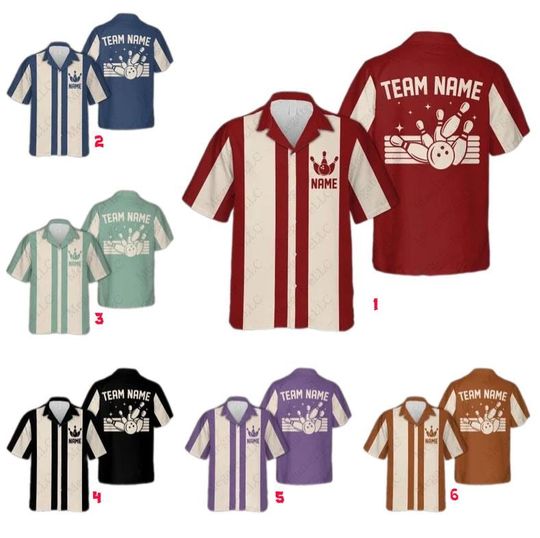 Discover Personalized Retro Bowling Hawaiian Shirt,  Matching Bowling Team Button Down Shirt, Shirt, Bowler Shirt, Bowling Lover Gift