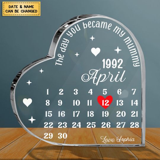 Discover The Day You Became My Mummy, Date Remember Personalized Heart Shaped Acrylic Plaque