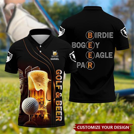 Discover Personalized Golf And Beer Custom Men's Funny Graphic Golf Polo Shirt, Dad Golf Gift