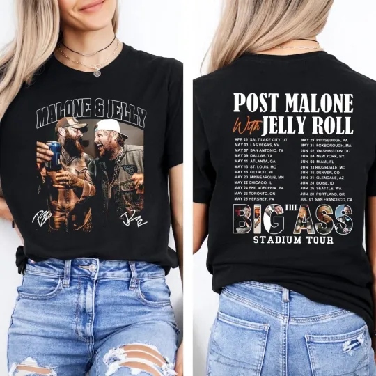 Discover Post Malone Jelly Roll 2025 Tour Shirt, Big Ass Stadium Tour Concert Gift Fans