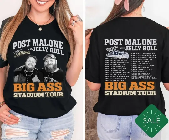 Discover Post Malone Tour Big Ass Stadium Tour Posty 2025 Concert Jelly Roll T-Shirt
