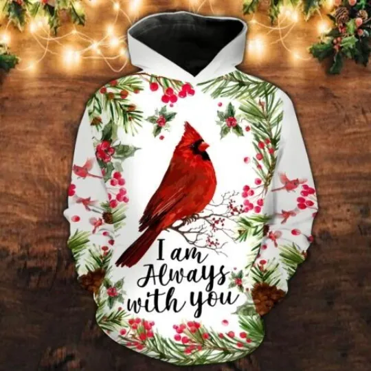 Discover Cardinal "I Am Always With You" Pine Tree 3D Hoodie – Christmas & Halloween Gift