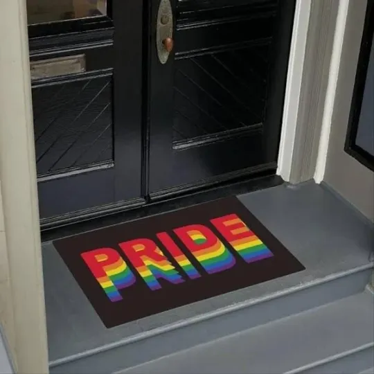 Discover Pride Lgbt Door Mat Gay Rainbow Retro Colors Black Doormat, Lgbt Home Decorative