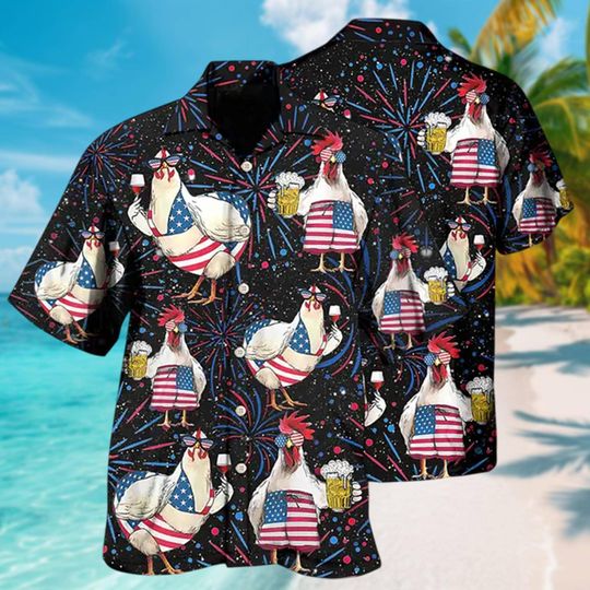 Discover Funny Chickens Beer 4th Of July Hawaiian Shirt