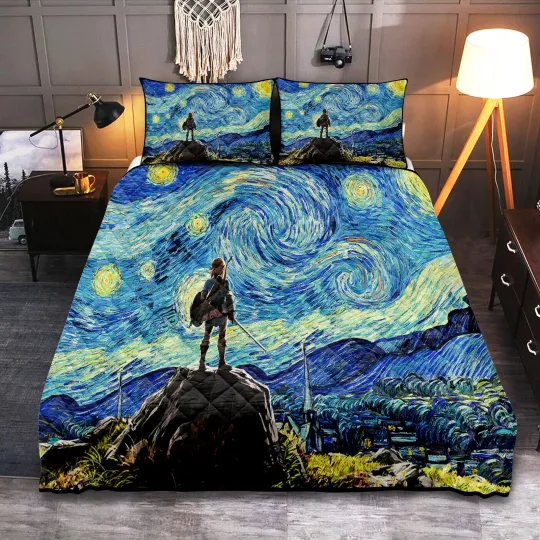 Discover Personalized Zelda Starry Night 3-pc Quilt Bedding Set – Legend of Zelda Bedding
