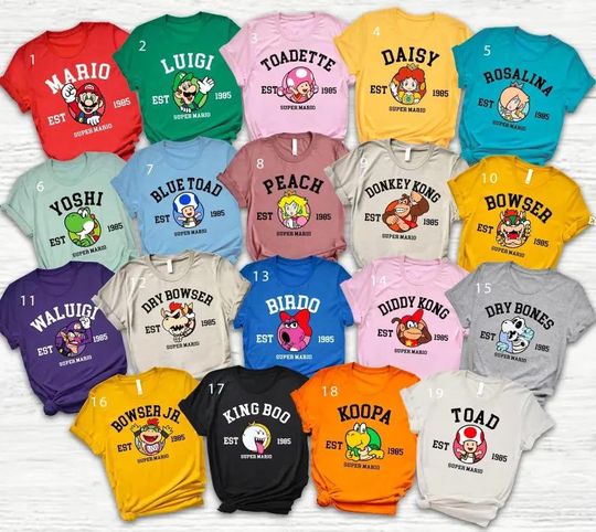 Discover Super Mario Family Shirt,Super Mario Character Shirt,Super Mario Birthday Party Shirt,Mario & Friends Party Shirt