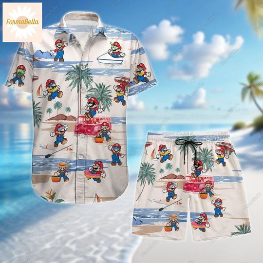 Discover Halloween Mario Hawaiian Shirt, Mario Shorts Men, Mario Button Shirt, Super Mario Beach Shirt, Workout Shorts, Gift For Him, Game Shirt