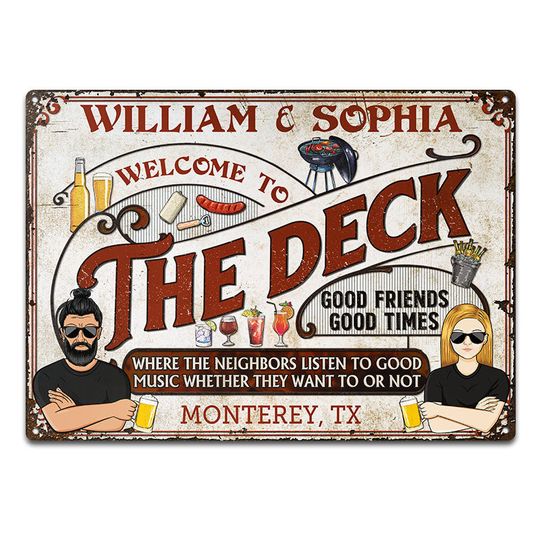 Discover Good Friends Good Times Listen - Deck Backyard Patio - Personalized Custom Classic Metal Signs