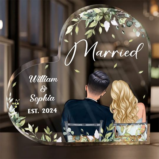 Discover Married Couples Forever Loved - Personalized Heart Shaped Acrylic Plaque