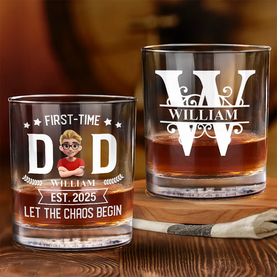 Discover Monogram First Time Dad Est - Personalized Whiskey Glass