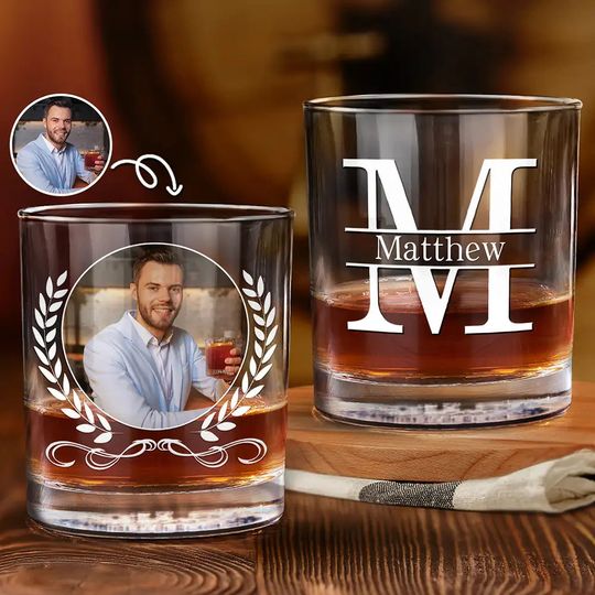 Discover Custom Photo Vintage Monogram - Personalized Whiskey Glass