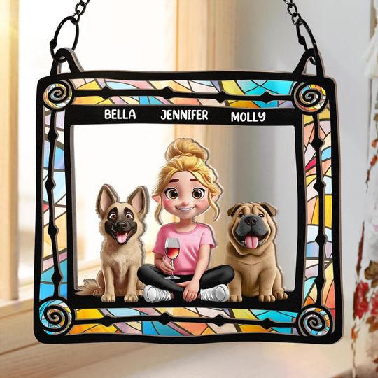 Discover Dog Mom Dog Dad - Personalized Window Hanging Suncatcher Ornament