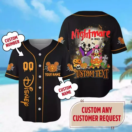 Discover Personalized Mickeyy & Minniee Nightmare On Main Street 3D Baseball Jersey Shirt