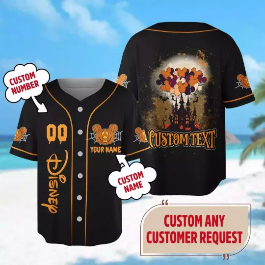 Discover Personalized Mickeyy Balloon Haunted Castle Halloween 3D Baseball Jersey Shirt