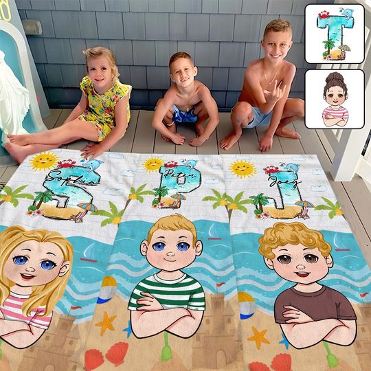 Discover Kid On The Beach - Personalized Kid Beach Towel