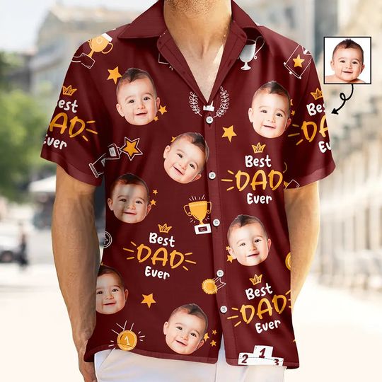 Discover Custom Photo Best Papa Ever Trophy Dad - Personalized Hawaiian Shirt
