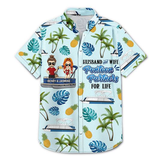 Discover Pontoon Couple Partners For Life - Gift For Couples - Personalized Hawaiian Shirt