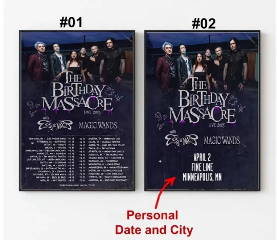 Discover The Birthday Massacre Band Tour 2025 Poster, Custom Date and City