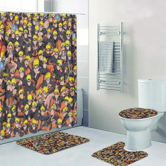 Discover Anime Narutoo Collage Print Shower Curtain Bath Mat Toilet Lid Cover Mat