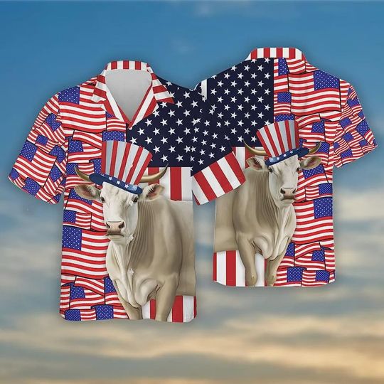 Discover American Flag And Cow Hawaiian Shirt