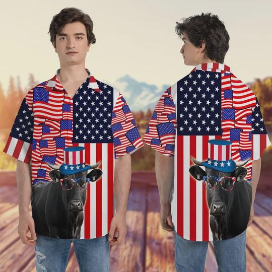 Discover Black Angus Hawaiian Shirts, American Flag