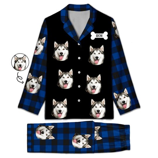 Discover Custom Photo Family Dog Cat Face - Gift For Pet Lovers, Family Members - Personalized Long Pajamas Set