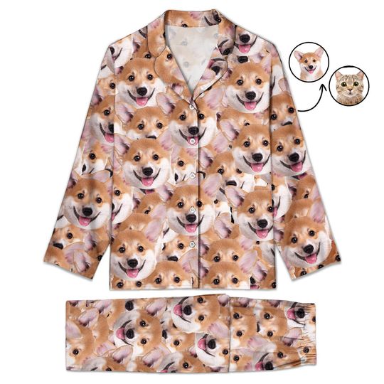Discover Custom Photo Dog Cat Faces - Gift For Pet Lovers, Dog Mom, Dog Dad Pajamas Set
