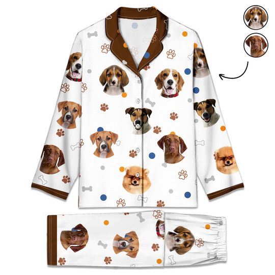 Discover Custom Photo Funny Dog Face - Gift For Dog Lovers - Personalized Long Pajamas Set