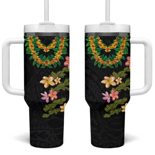 Discover Hawaiian Lei Plumeria and Tropical Leaves Tumbler