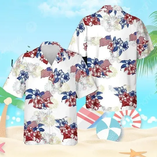 Discover 4Th Of July Red Blue And White Hawaiian Shirt