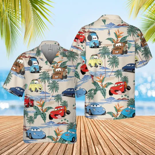 Discover carss Hawaiian Shirt, Lightningg McQueenn Docc Hudsonn Summer Hawaiian